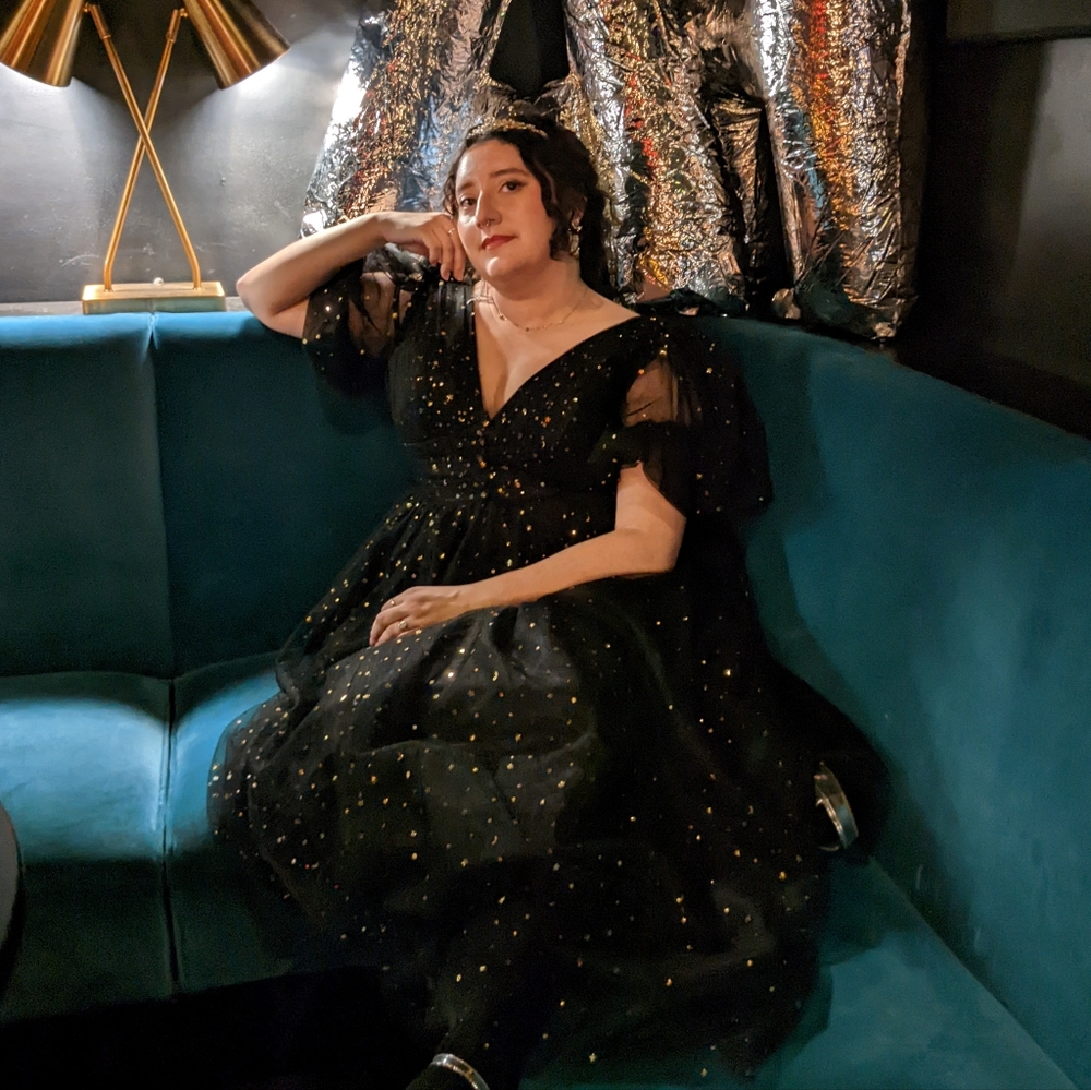 Star and Moon Black Tulle Dress with Pockets - Picture 3 of 4